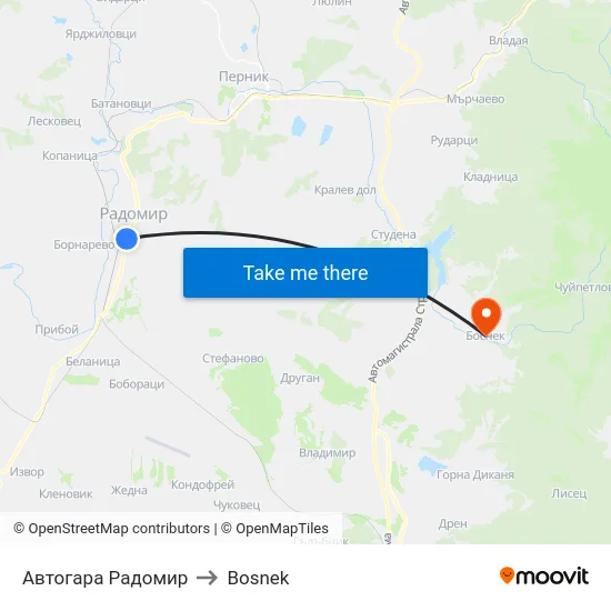 Автогара Радомир to Bosnek map