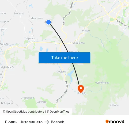 Люлин, Читалището to Bosnek map