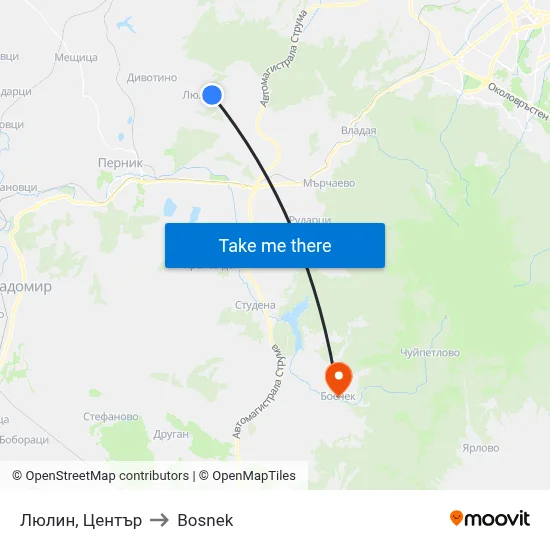 Lyulin, Center to Bosnek map