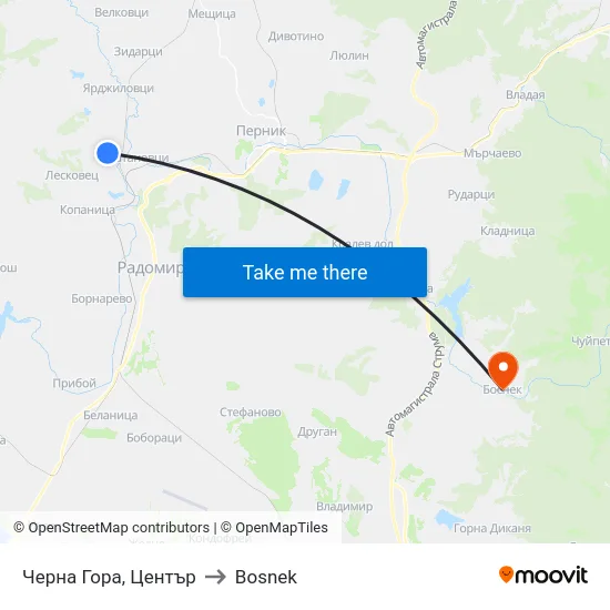 Черна Гора, Център to Bosnek map