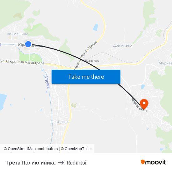 Трета Поликлиника to Rudartsi map