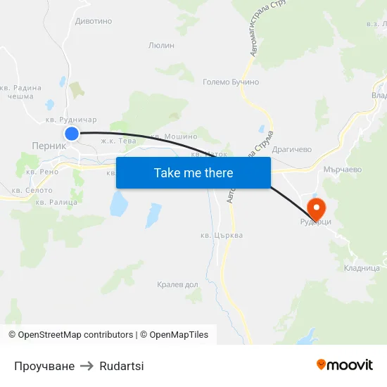 Проучване to Rudartsi map