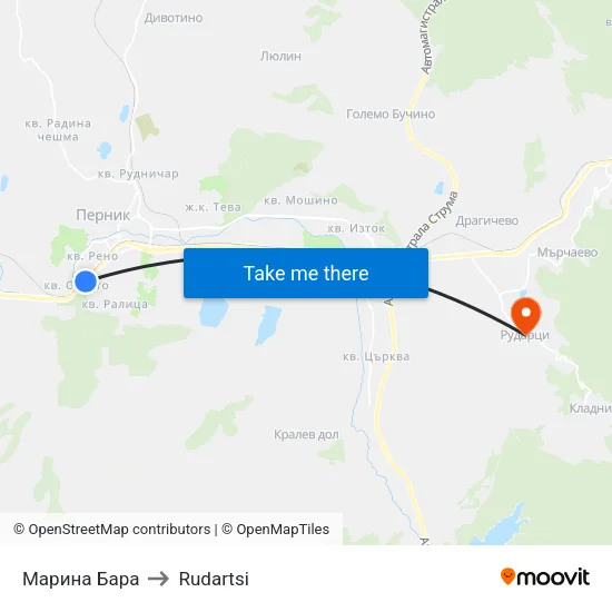 Марина Бара to Rudartsi map