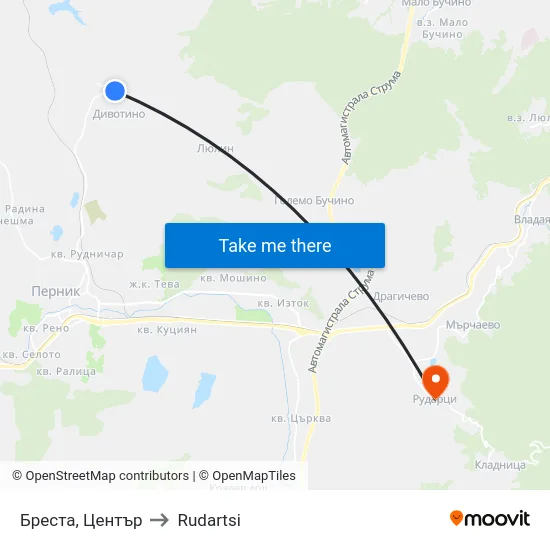 Бреста, Център to Rudartsi map