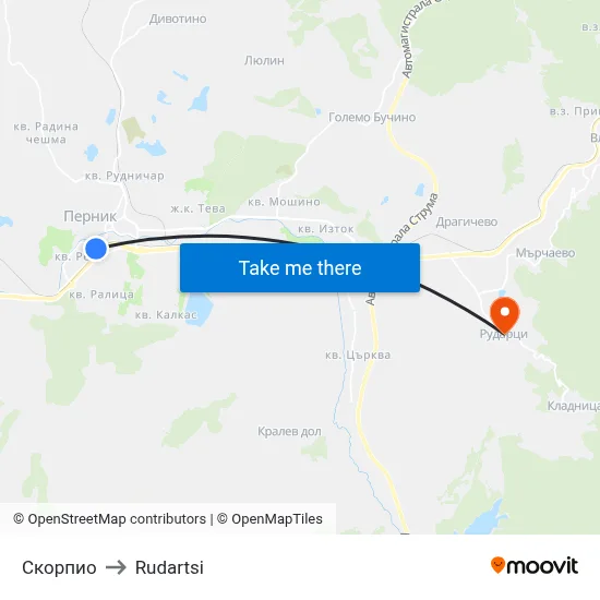 Скорпио to Rudartsi map