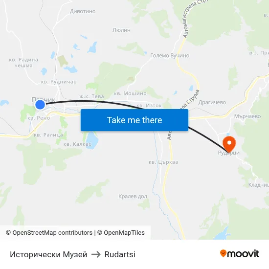 Исторически Музей to Rudartsi map