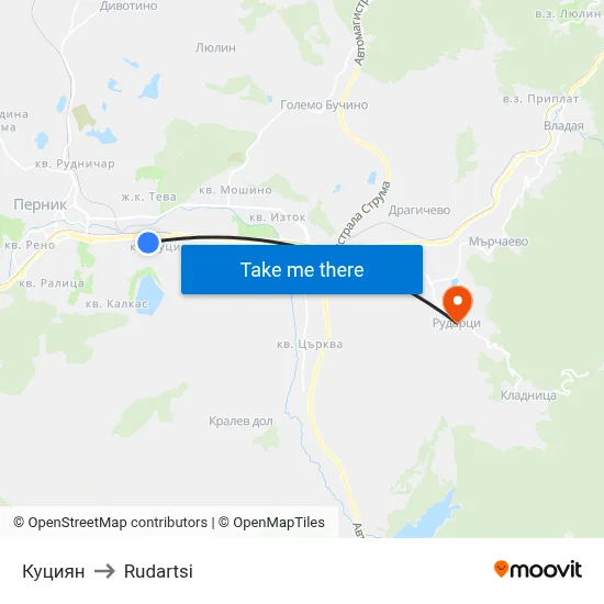 Kutsiyan to Rudartsi map