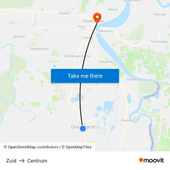 Zuid to Centrum map