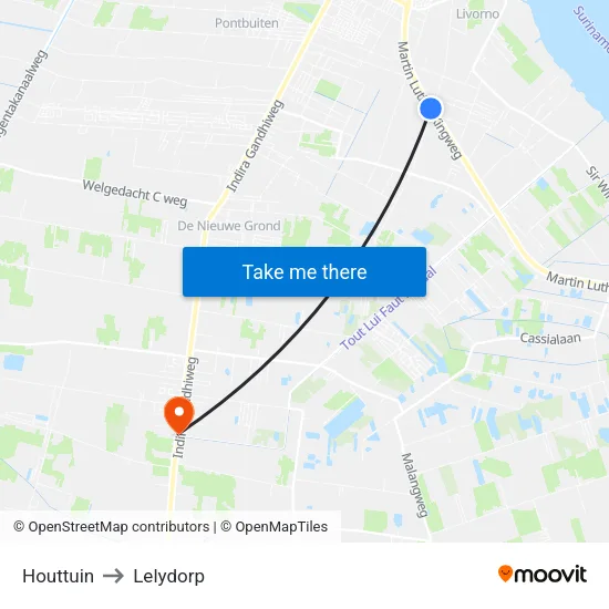 Houttuin to Lelydorp map