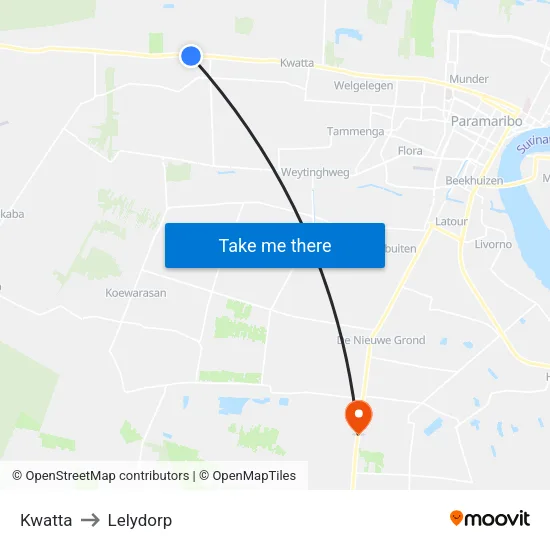 Kwatta to Lelydorp map