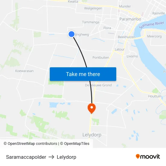 Saramaccapolder to Lelydorp map