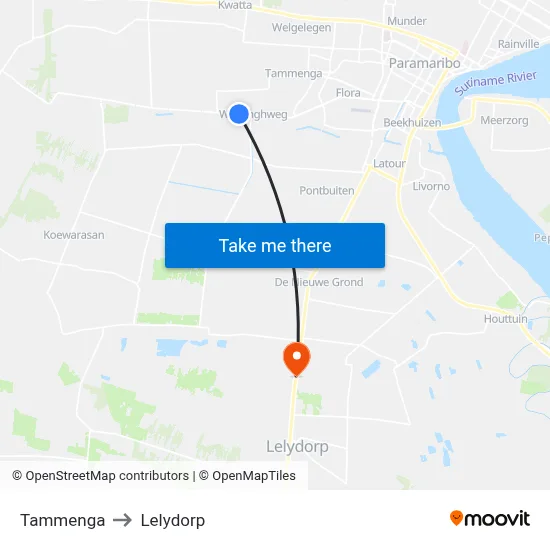 Tammenga to Lelydorp map