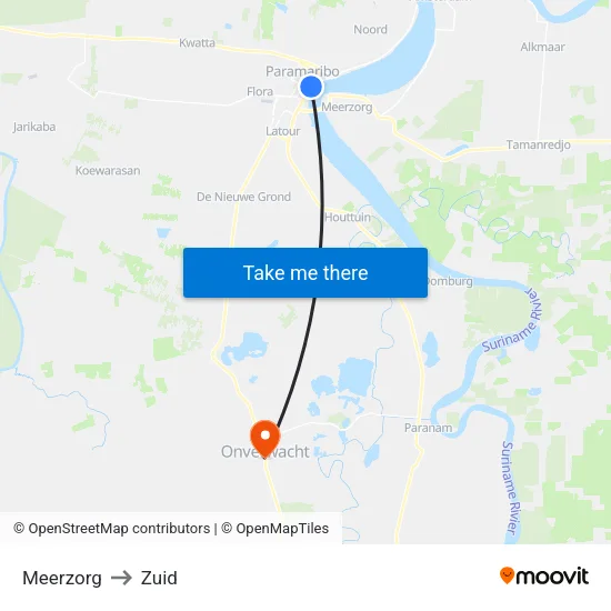Meerzorg to Zuid map