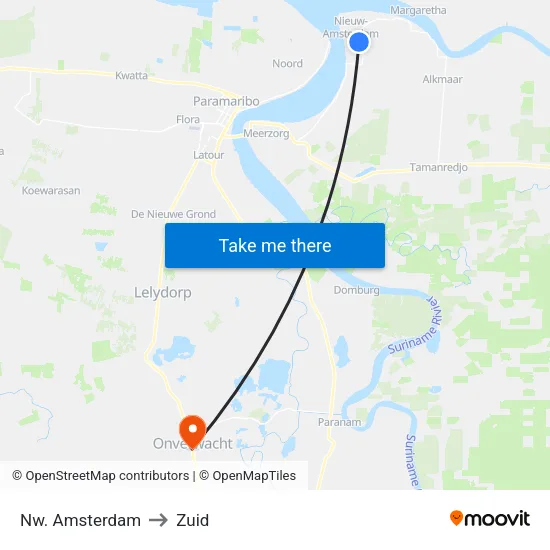 Nw. Amsterdam to Zuid map