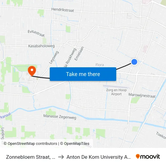 Zonnebloem Straat, 88 to Anton De Kom University Adek map