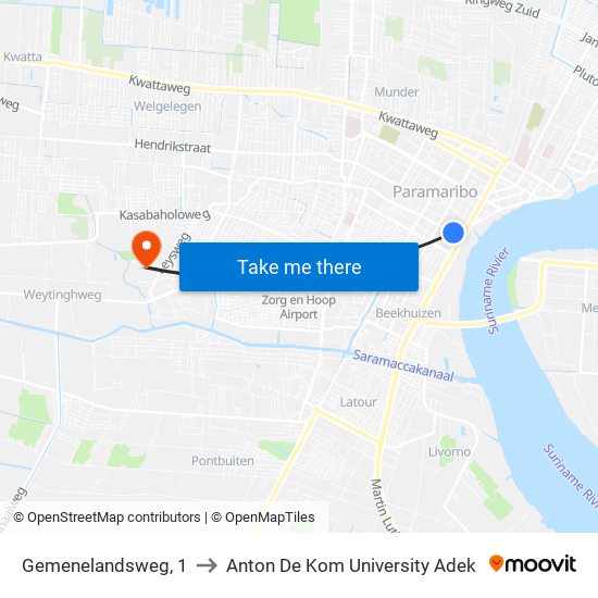 Gemenelandsweg, 1 to Anton De Kom University Adek map