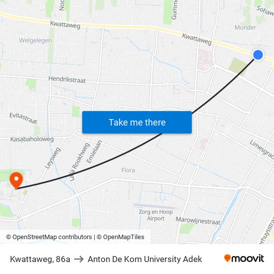 Kwattaweg, 86a to Anton De Kom University Adek map