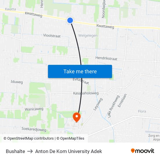 Bushalte to Anton De Kom University Adek map