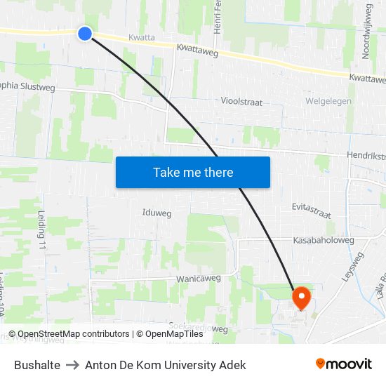 Bushalte to Anton De Kom University Adek map