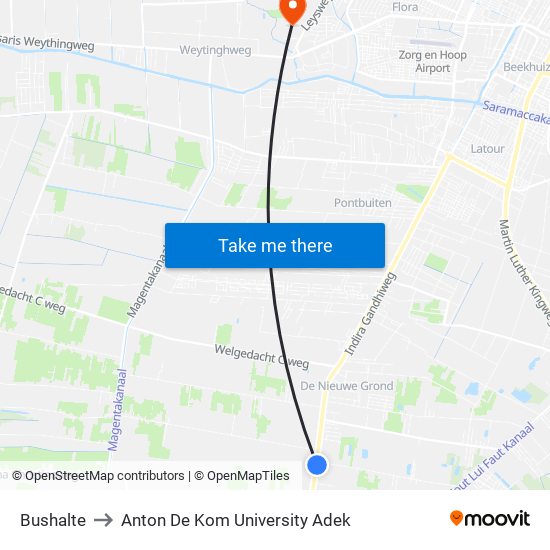 Bushalte to Anton De Kom University Adek map