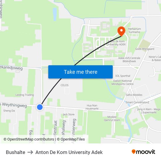 Bushalte to Anton De Kom University Adek map