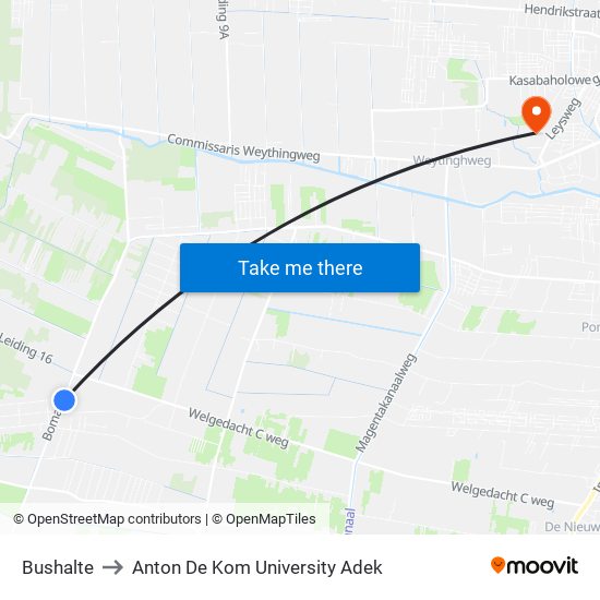 Bushalte to Anton De Kom University Adek map