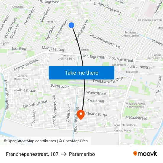 Franchepanestraat, 107 to Paramaribo map