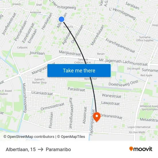 Albertlaan, 15 to Paramaribo map