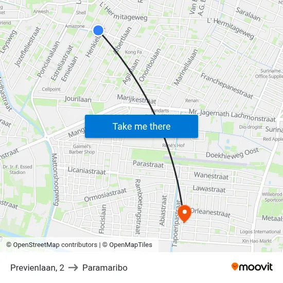 Previenlaan, 2 to Paramaribo map