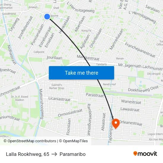Lalla Rookhweg, 65 to Paramaribo map
