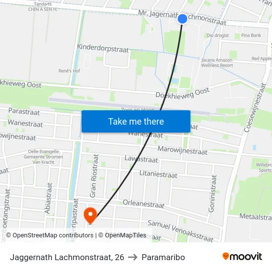 Jaggernath Lachmonstraat, 26 to Paramaribo map