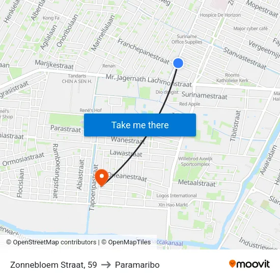 Zonnebloem Straat, 59 to Paramaribo map