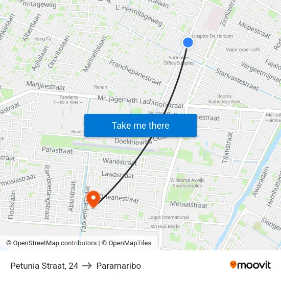 Petunia Straat, 24 to Paramaribo map
