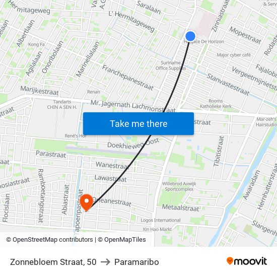 Zonnebloem Straat, 50 to Paramaribo map