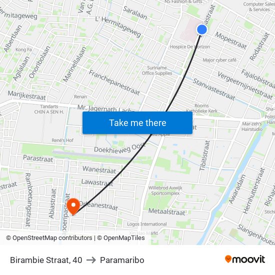 Birambie Straat, 40 to Paramaribo map