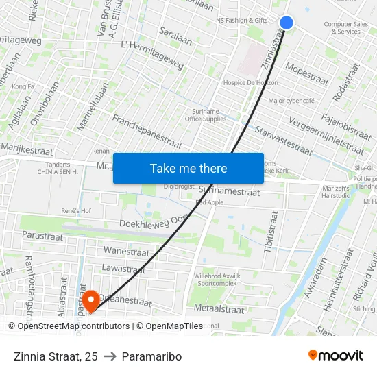 Zinnia Straat, 25 to Paramaribo map