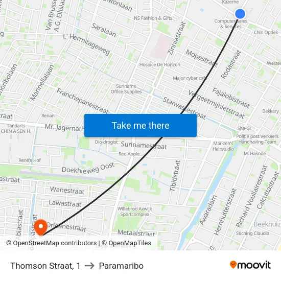 Thomson Straat, 1 to Paramaribo map