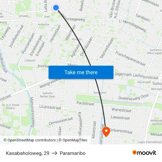 Kasabaholoweg, 29 to Paramaribo map