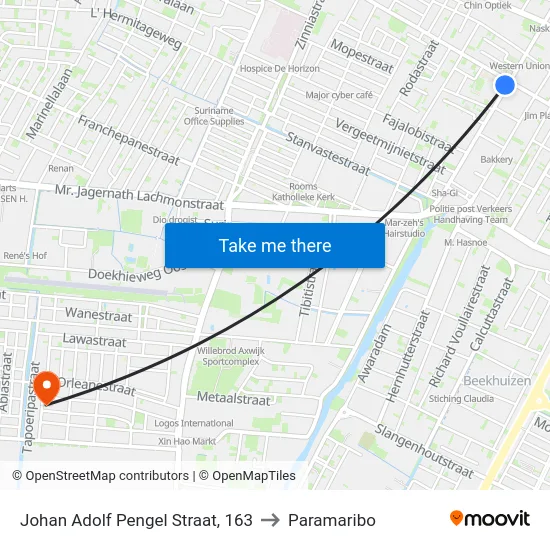 Johan Adolf Pengel Straat, 163 to Paramaribo map