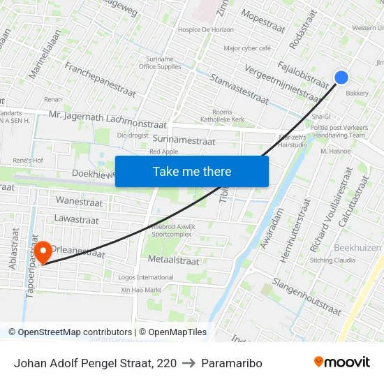 Johan Adolf Pengel Straat, 220 to Paramaribo map