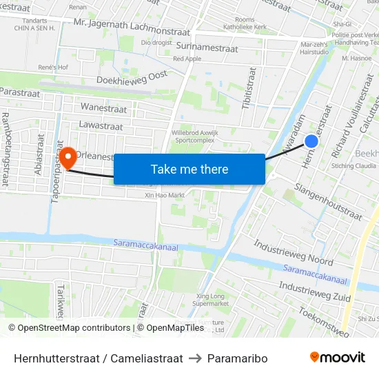 Hernhutterstraat / Cameliastraat to Paramaribo map