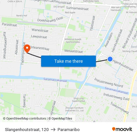 Slangenhoutstraat, 120 to Paramaribo map