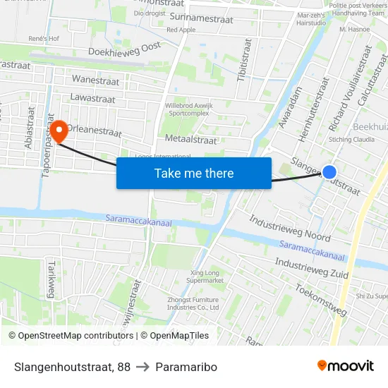 Slangenhoutstraat, 88 to Paramaribo map