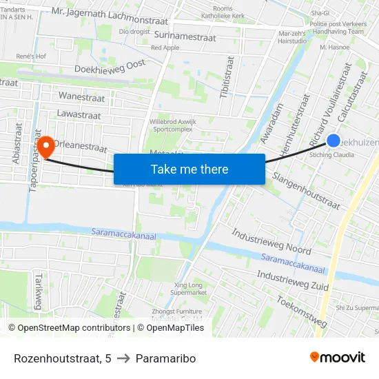 Rozenhoutstraat, 5 to Paramaribo map