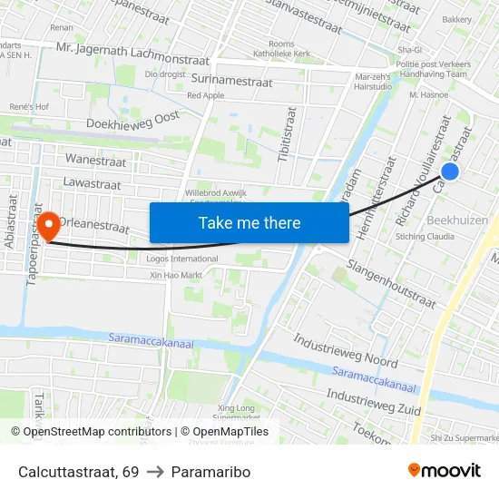 Calcuttastraat, 69 to Paramaribo map