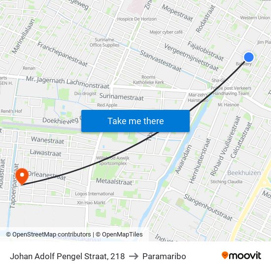 Johan Adolf Pengel Straat, 218 to Paramaribo map