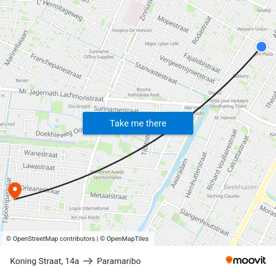 Koning Straat, 14a to Paramaribo map