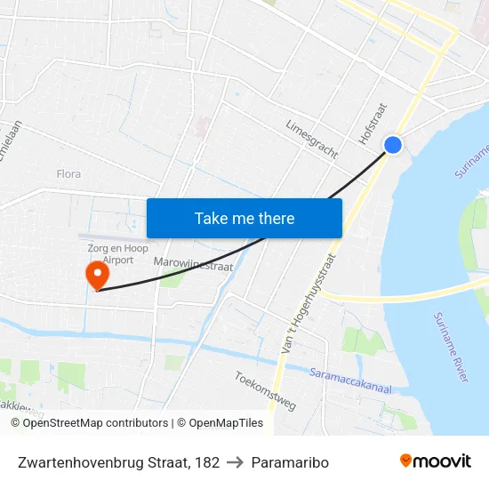 Zwartenhovenbrug Straat, 182 to Paramaribo map
