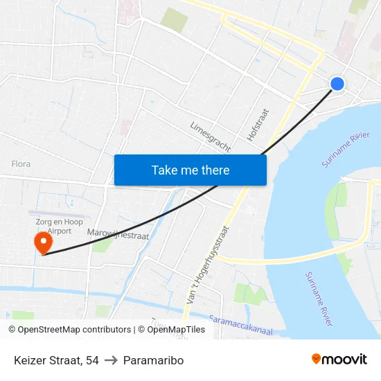 Keizer Straat, 54 to Paramaribo map