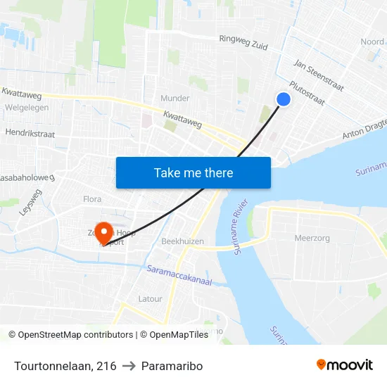 Tourtonnelaan, 216 to Paramaribo map